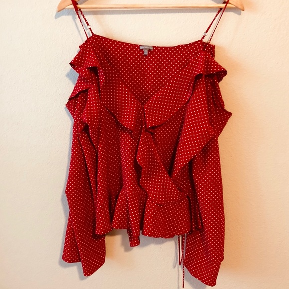 Charlotte Russe Tops - Polka dot ruffle tie up blouse cold shoulder